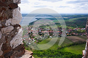 Landscape view from window of ruins of DÃÂ­vÃÂÃÂ­ hrady - DÃâºviÃÂky castle Maiden Castle in Pavlov photo